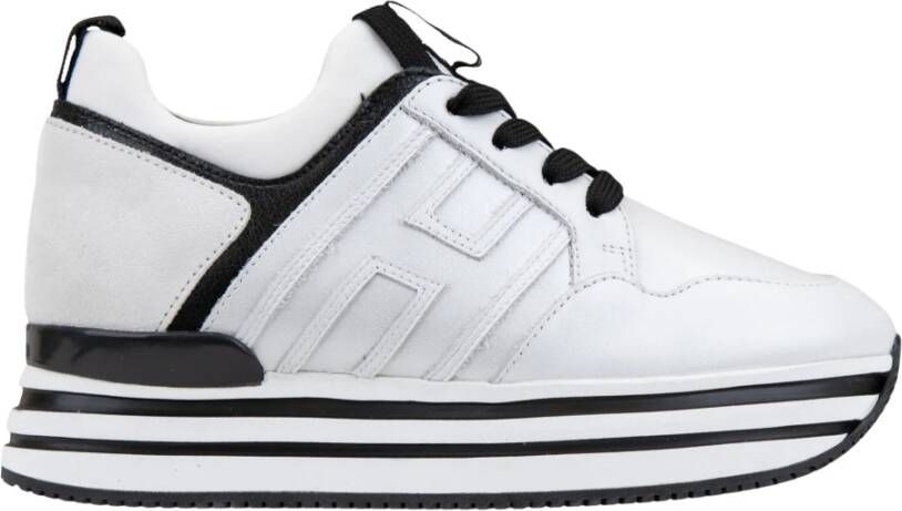 Hogan Leren Vetersneakers met Suède Inzetstukken White Dames