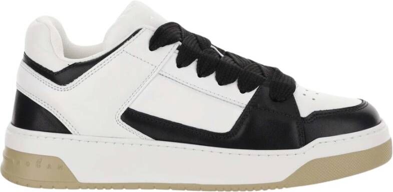 Hogan Leren Vetersneakers Zwart Wit White Heren