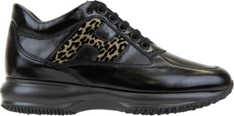 Hogan Luipaardprint Leren Vetersneakers Black Dames