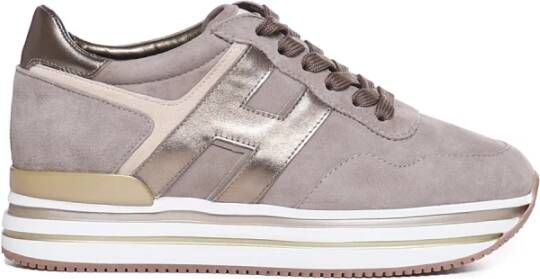 Hogan Bruine en Gouden Sneakers met Suède en Metallic Leer Brown Dames