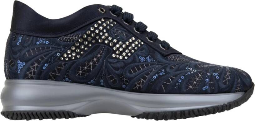 Hogan Paillet Patroon Stof Veterschoenen Blue Dames