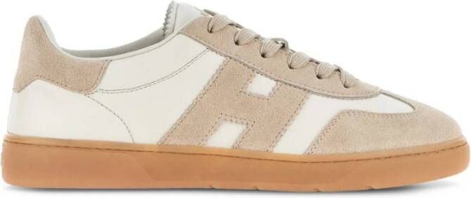 Hogan Platte Beige Suède Veterschoenen Beige Dames