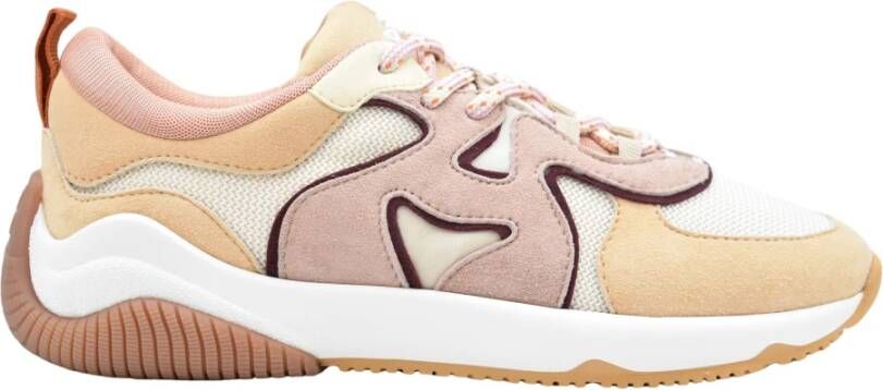 Hogan Platte schoenen in roze-beige suède en stof Multicolor Dames