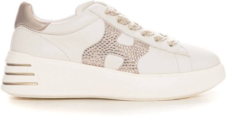 Hogan Rhinestone Logo Leren Sneakers Beige Dames