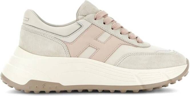 Hogan Roze Leren Veterschoenen Beige Dames