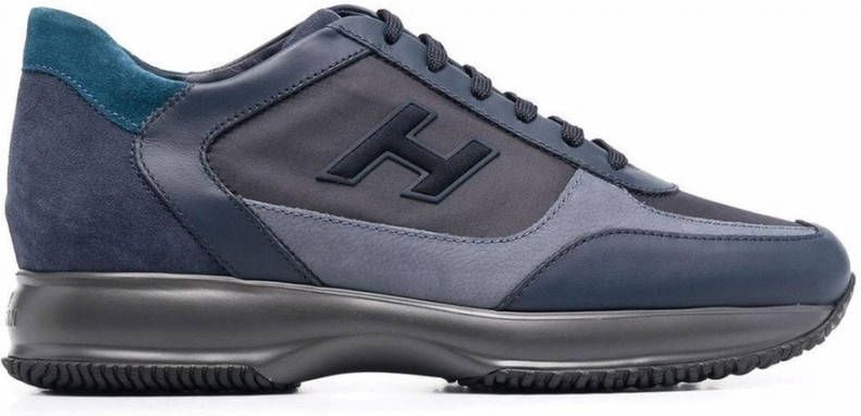 Hogan Blauwe Leren Panel Patch Platte Schoenen Blue Heren