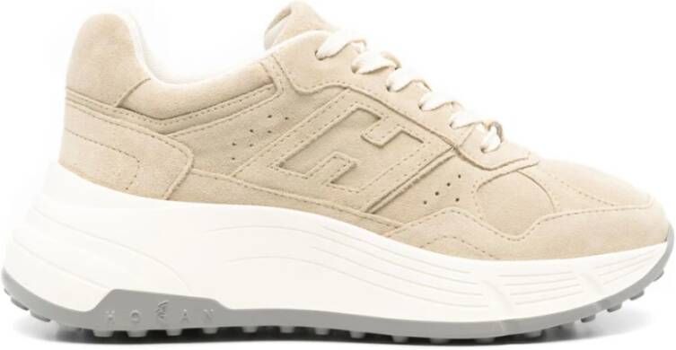 Hogan Sneakers Beige Panel Ontwerp Ronde Neus Beige Dames