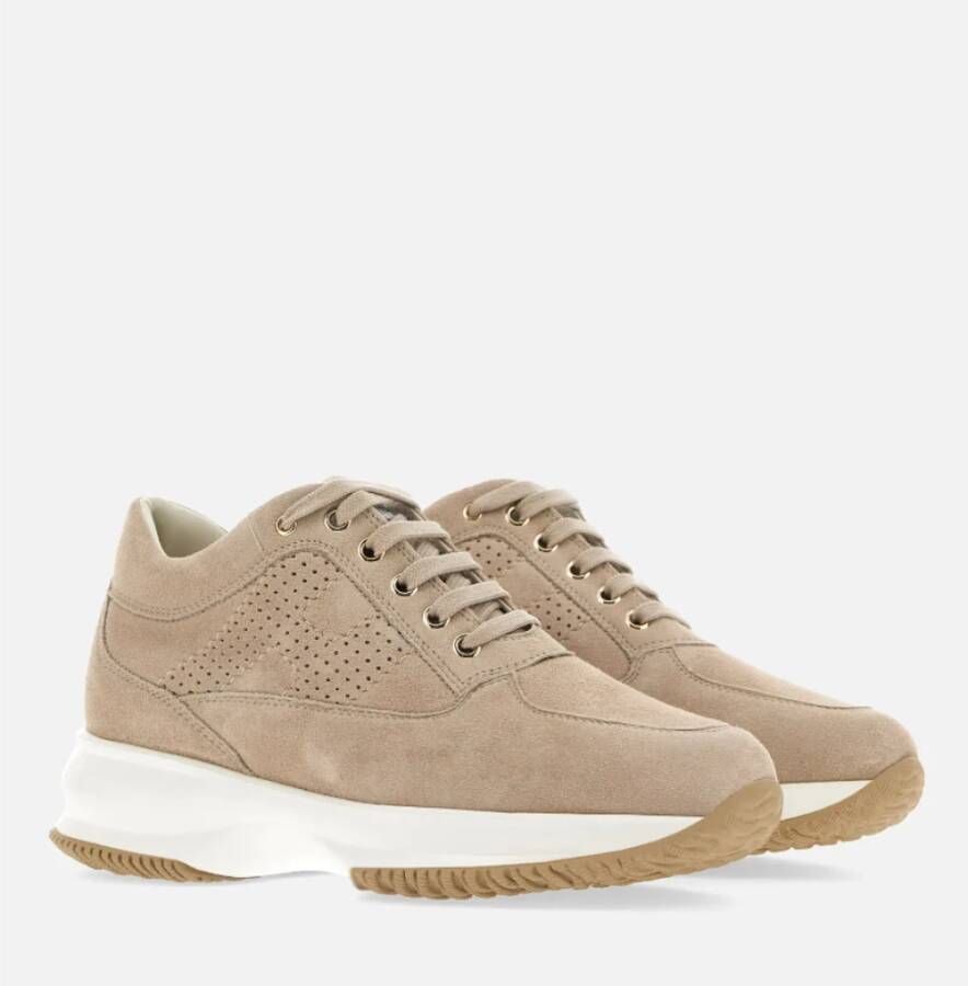 Hogan Geperforeerde Suède Sneakers met Verwijderbare Fussbett Beige Dames