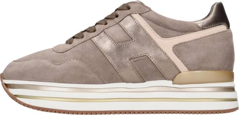 Hogan Bruine en Gouden Sneakers met Suède en Metallic Leer Brown Dames