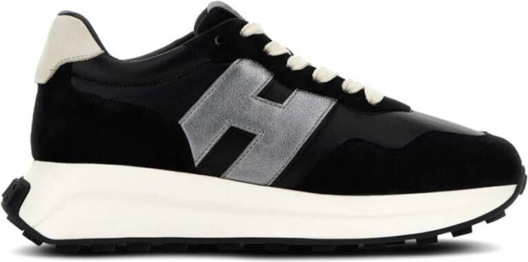 Hogan Zwarte Leren Sneakers met Metalen Logo Black Dames