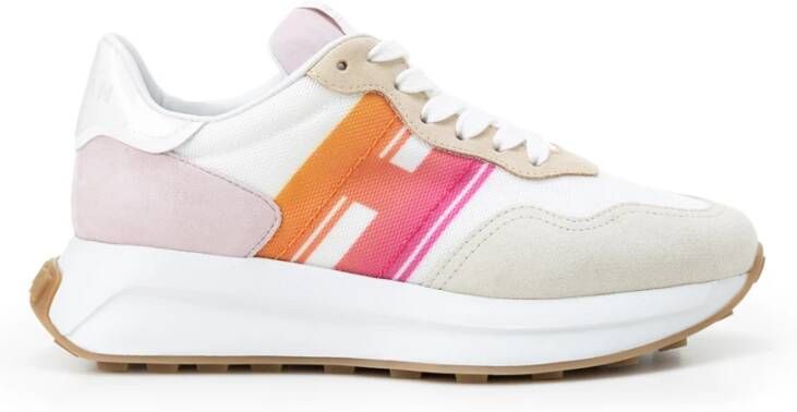 Hogan Witte Sneakers met Zijden Midi Rok White Dames