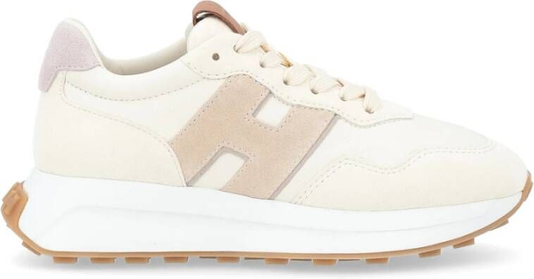 Hogan Sneakers van ivoorkleurig leer met roze details Beige Dames