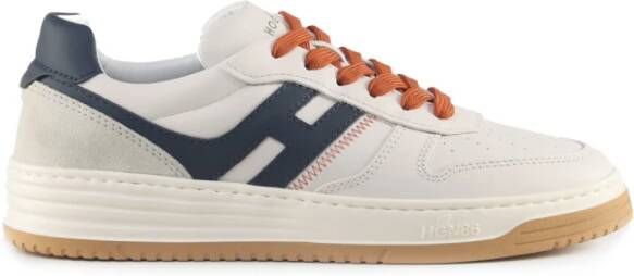 Hogan Heren Witte Leren Sneakers met Blauwe Contrast H White Heren