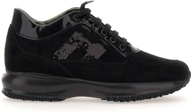 Hogan Zwarte Interactieve Suède Sneakers met Patentdetails Black Dames