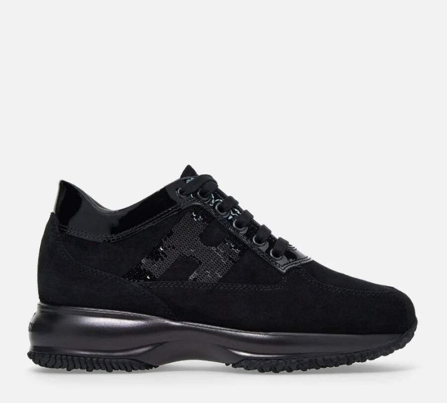 Hogan Zwarte Interactieve Suède Sneakers met Patentdetails Black Dames