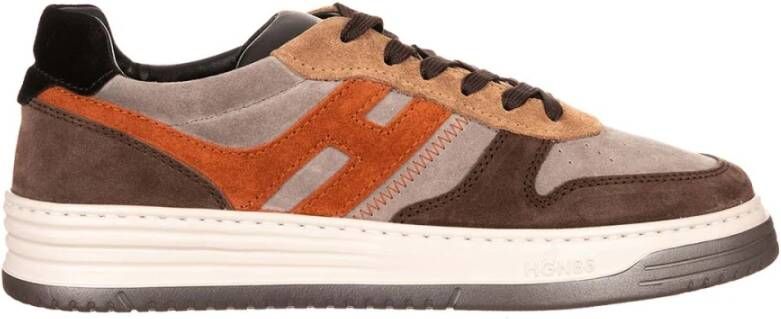 Hogan Bruine Leren Sneakers met Logo Patch Brown Heren