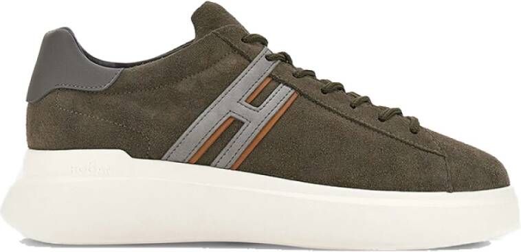 Hogan Bruine Suède Sneakers met Leren Details Brown Heren