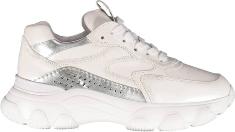 Hogan Witte Leren Sneakers met Metallic Afwerking White Dames