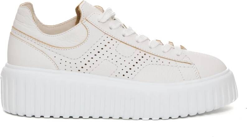 Hogan Strepen Gehamerd Geperforeerd Leren Sneakers White Dames