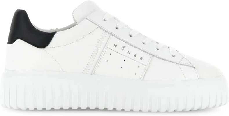 Hogan Zwarte Leren Sneakers met H Strepen White Heren