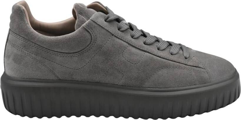 Hogan Suède Gestreepte Platte Schoenen Gray Heren