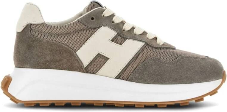 Hogan Taupe Suède Mesh Panel Sneakers Gray Dames