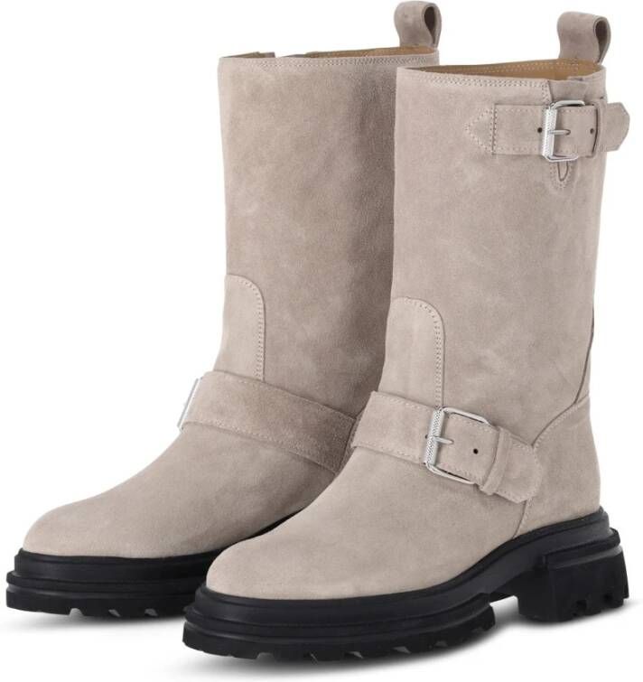 Hogan Velours Biker Boots met Decoratieve Gespen Beige Dames