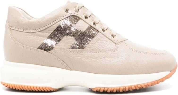 Hogan Vison Calf Sneaker met Glans Beige Dames