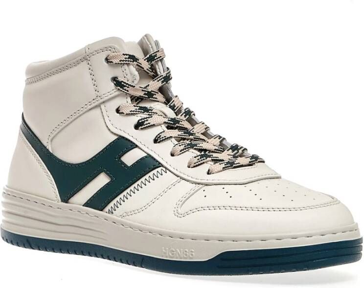 Hogan Witte en groene hoge leren sneakers White Heren