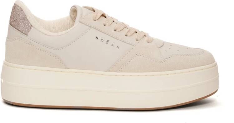 Hogan Witte Leren Glitter Sneakers White Dames