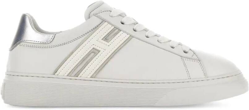 Hogan Witte Leren Sneakers met Metallic Inzetstukken White Dames