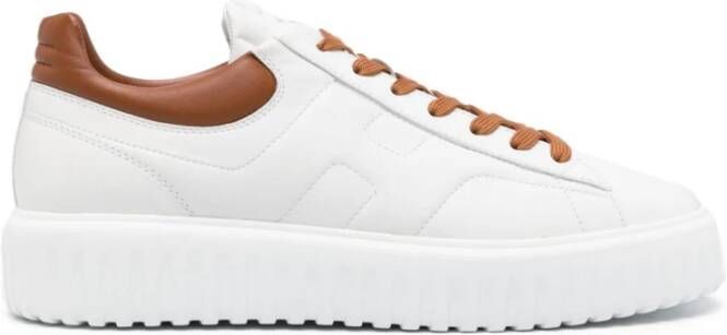 Hogan Witte Leren Logo Patch Platte Schoenen White Heren