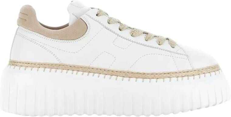 Hogan Witte leren sneakers met beige suède White Dames