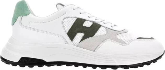 Hogan Witte leren sneakers met groene accenten White Heren