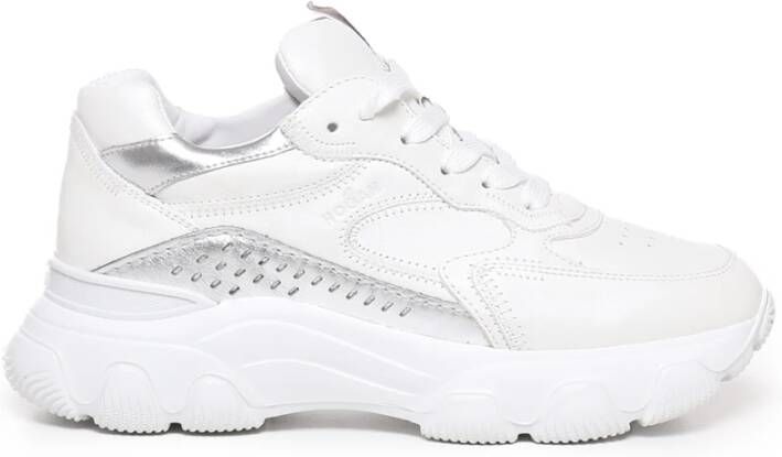 Hogan Witte leren sneakers met metallic afwerking White Dames