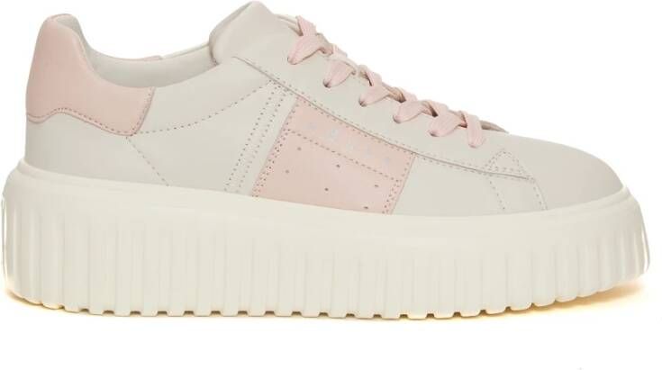 Hogan Witte leren sneakers met roze band White Dames