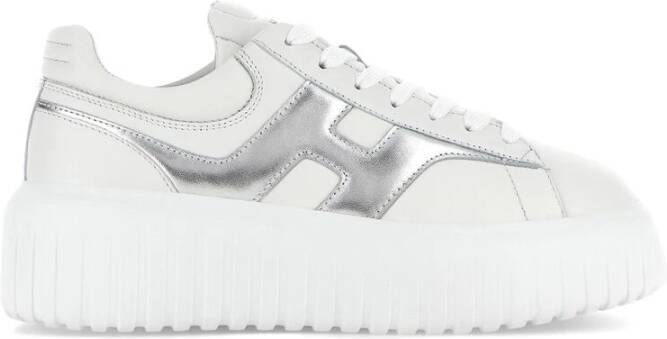 Hogan Witte Leren Sneakers Metallic Finish White Dames