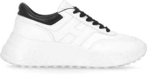 Hogan Witte Leren Sneakers Ronde Neus Logo White Dames