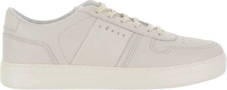 Hogan Witte Leren Sneakers Ronde Neus Vetersluiting White Heren