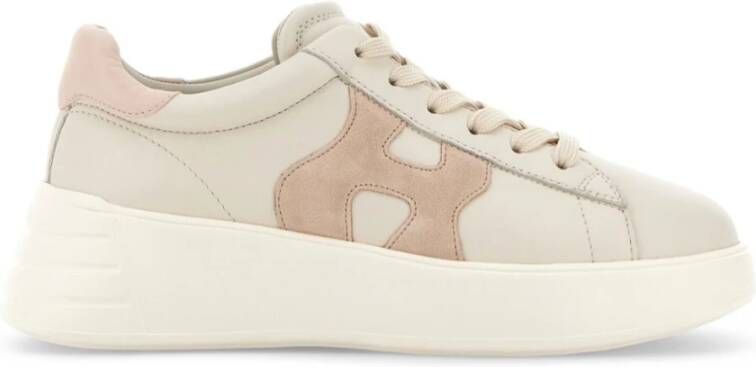 Hogan Witte Roze Leren Platte Schoenen Beige Dames