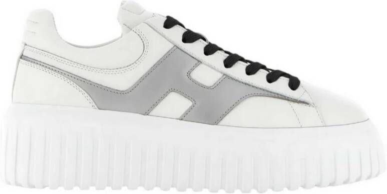 Hogan Witte Sneakers met Gestreepte Leren Sleehak White Dames