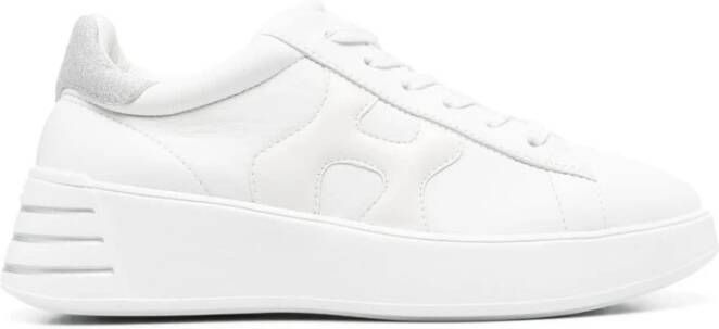 Hogan Witte Leren Sneakers met Patentleer en Stoffen Details White Dames