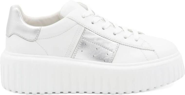 Hogan Witte Veterschoenen met Flatform Zool White Dames