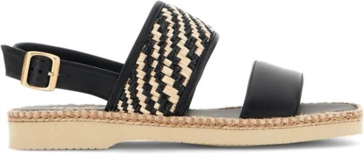 Hogan Zwarte Geweven Raffia Sandalen Black Dames