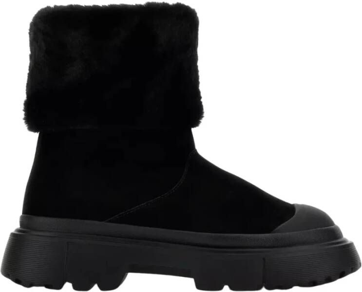 Hogan Zwarte Harige Enkellaarsjes Slip-On Black Dames