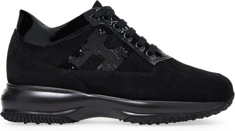 Hogan Zwarte Interactieve Suède Sneakers met Patentdetails Black Dames