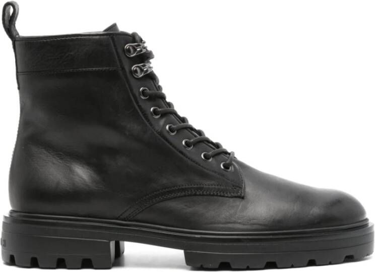 Hogan Zwarte Kalfsleren Veterschoenen Dikke Zool Black Heren