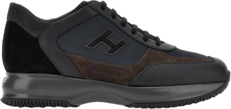 Hogan Zwarte leren en stoffen interactieve sneakers Black Heren