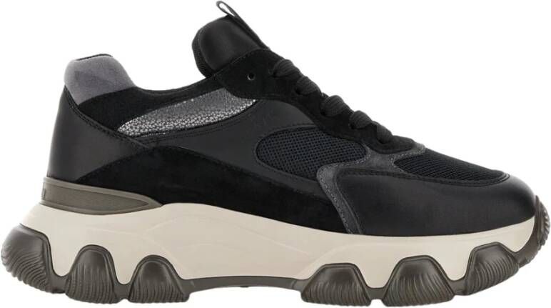 Hogan Zwarte leren en stoffen sneakers Black Dames