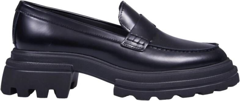 Hogan Zwarte Leren Loafer Schoenen Black Dames